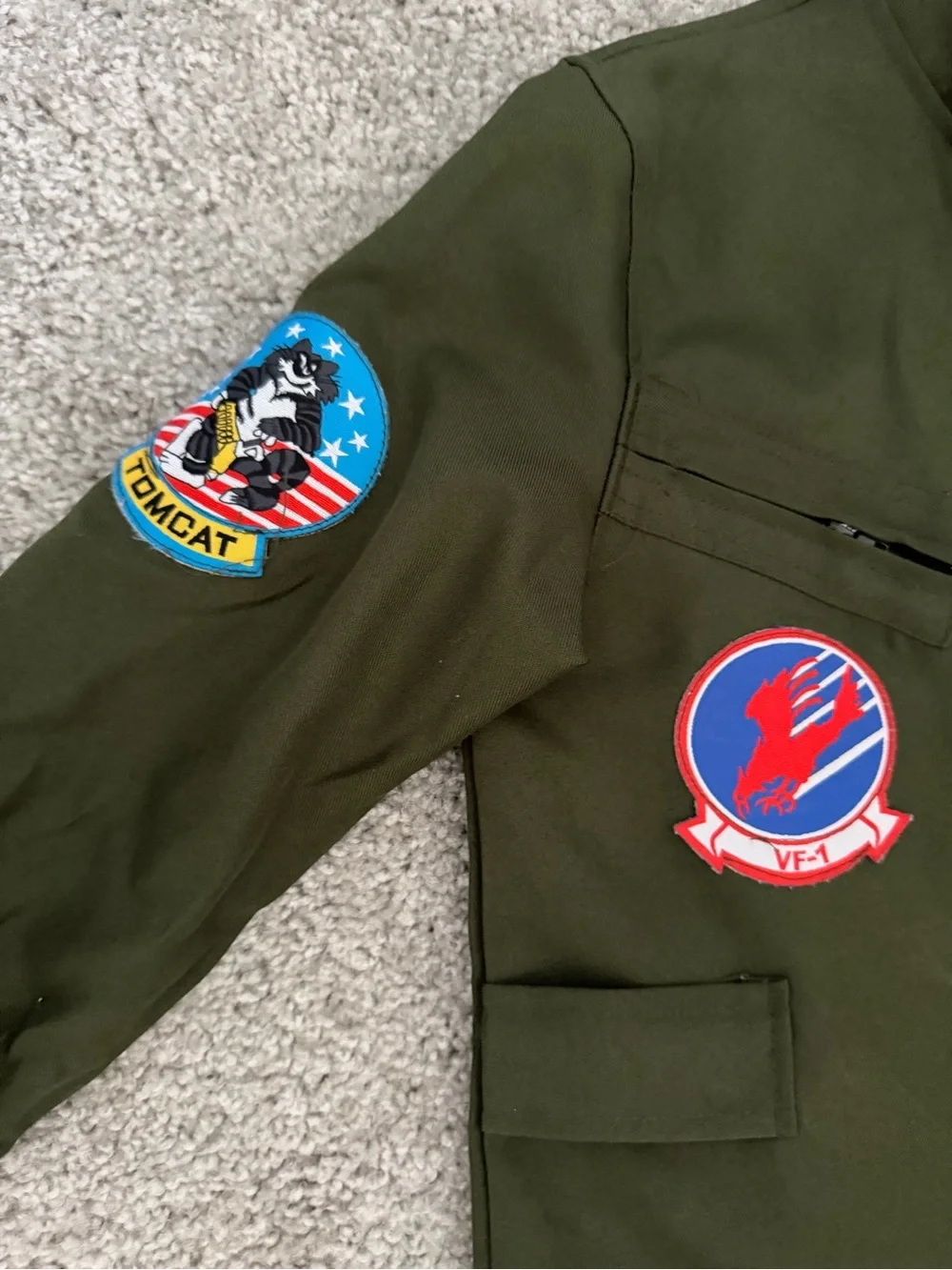 Kids Olive Green Pilot Flight Coverall with Patches